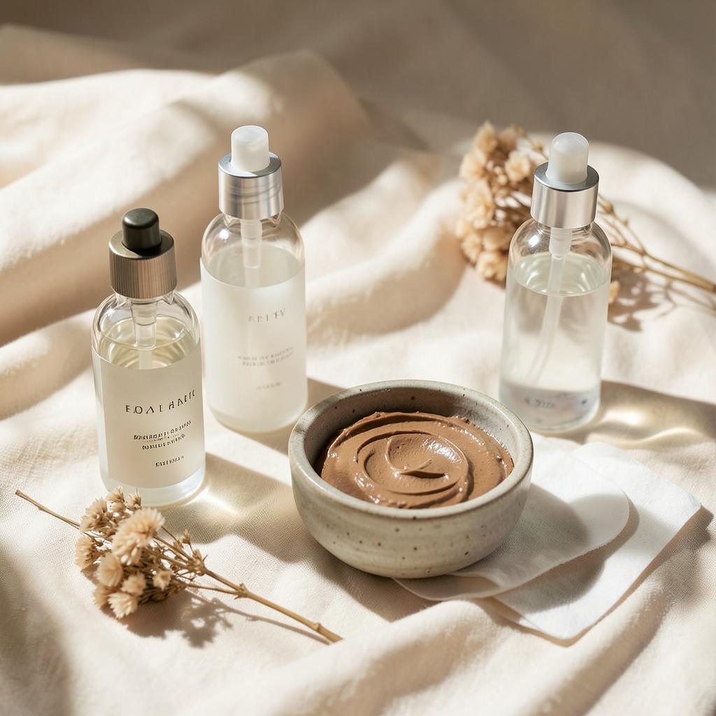 Productos de tratamiento facial sobre lino crudo